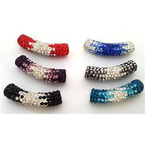 bracelet spacer, copper, fimo tube with rhinestone, mixed color, 10x35mm, approx 4.5mm hole [FDSTY1442]