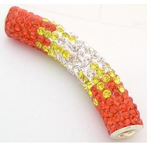 bracelet spacer, copper, fimo tube with rhinestone, 10x47mm, approx 4.5mm hole [FDSTY1448]