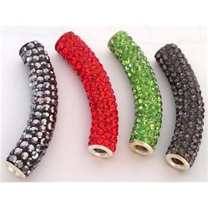 bracelet spacer, copper, fimo tube with rhinestone, mixed color, 10x47mm, approx 4.5mm hole [FDSTY1460]