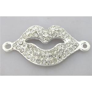 Bracelet bar, alloy connector with rhinestone, silver plated, 38x20mm [FDSTY1461]