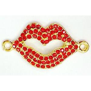 Bracelet bar, lip charm, alloy connector with rhinestone, gold, 38x20mm [FDSTY1463]