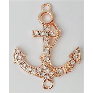 anchor charm, Bracelet bar, alloy connector with rhinestone, red copper, 27x37mm [FDSTY1465]