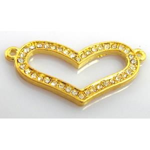bracelet-bar, alloy connector with rhinestone, golden, 36x20mm [FDSTY147]