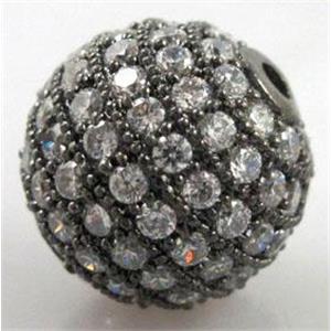 round copper beads with zircon, black, 14mm dia, 2mm hole [FDSTY1470-14MM]