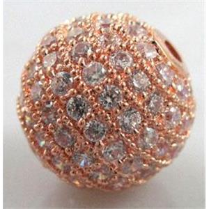 round copper beads with zircon, rose gold, 16mm dia, 2mm hole [FDSTY1471-16MM]