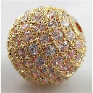 round copper beads with zircon, gold plated, 8mm dia, 2mm hole [FDSTY1472-8MM]
