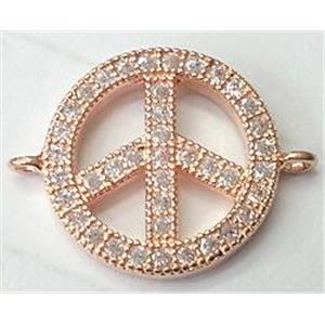 bracelet bar, connector, peace sign with zircon, red copper, 16mm dia [FDSTY1475]