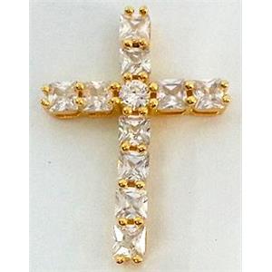 copper bead with zircon, cross, gold, 20x30mm [FDSTY1477]