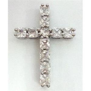 copper bead with zircon, cross, platinum plated, 20x30mm [FDSTY1479]