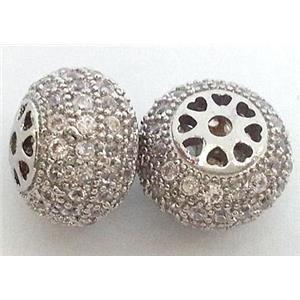 copper bead with zircon, wheel, platinum plated, 12mm dia [FDSTY1480]