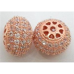 copper bead with zircon, wheel, red copper, 12mm dia [FDSTY1481]