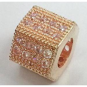 copper bead with zircon, light-gold, 12mm dia, 5mm hole [FDSTY1482-12MM]