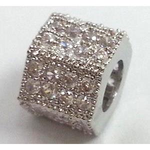 copper bead with zircon, platinum plated, 12mm dia, 5mm hole [FDSTY1484-12MM]