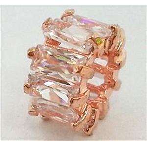 copper rondelle beads with zircon, rose gold, 10mm dia, 5.5mm hole [FDSTY1488]