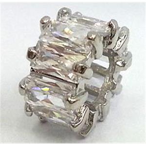 copper rondelle beads with zircon, platinum plated, 10mm dia, 5.5mm hole [FDSTY1489]