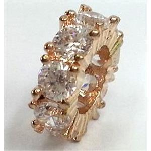 copper bead with zircon, light-gold, 12mm dia, 6mm hole [FDSTY1490-12MM]