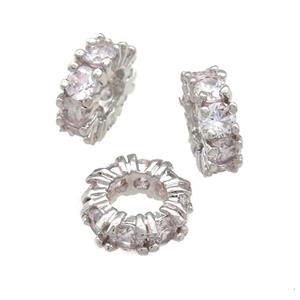 copper bead with zircon, platinum plated, 12mm dia, 6mm hole [FDSTY1493-12MM]