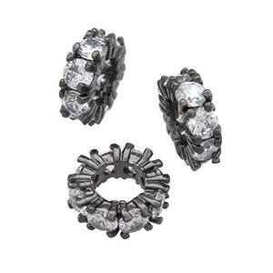 copper bead with zircon, black, 12mm dia, 6mm hole [FDSTY1494-12MM]