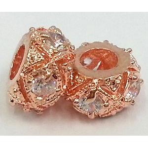 copper bead with zircon, red copper, 10mm dia, 4mm hole [FDSTY1495]