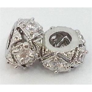 copper bead with zircon, platinum plated, 10mm dia, 4mm hole [FDSTY1496]