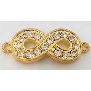 Bracelet bar, alloy connector bead with rhinestone, gold, 14x33mm [FDSTY1497]