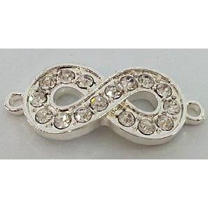Bracelet bar, alloy connector bead with rhinestone, silver, 14x33mm [FDSTY1498]