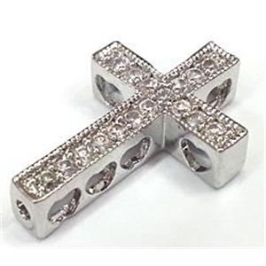 Bracelet bar, copper bead with zircon, cross, platinum plated, 14x22mm [FDSTY1502]