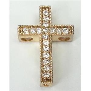 Bracelet bar, copper bead with zircon, cross, gold, 14x22mm [FDSTY1503]