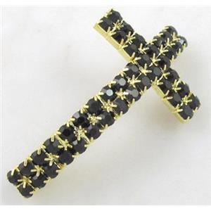 Bracelet bar, cross, copper tube with rhinestone, 30x60mm, 3mm hole [FDSTY1504]