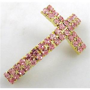 Bracelet bar, cross, copper tube with rhinestone, 30x60mm, 3mm hole [FDSTY1505]