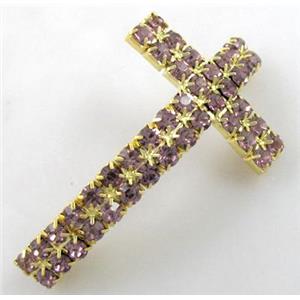 Bracelet bar, cross, copper tube with rhinestone, 30x60mm, 3mm hole [FDSTY1507]