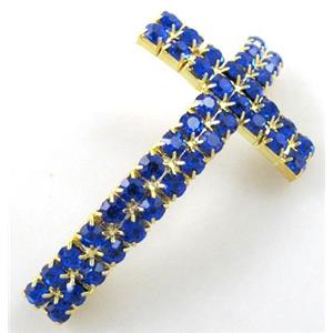 Bracelet bar, cross, copper tube with rhinestone, 30x60mm, 3mm hole [FDSTY1509]
