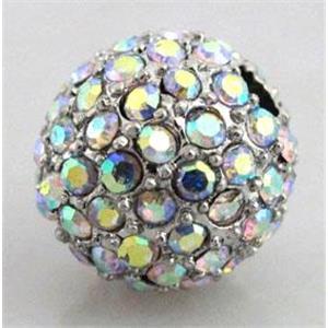 alloy bead with rhinestone, round, 12mm dia, 2.6mm hole [FDSTY1510-12MM]