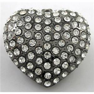 heart alloy peadant with rhinestone, black, 45mm wide [FDSTY1533]
