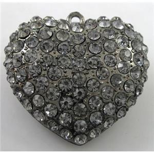 heart alloy peadant with rhinestone, black, 45mm wide [FDSTY1534]
