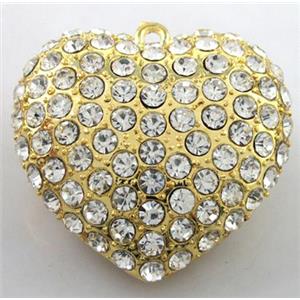 heart alloy peadant with rhinestone, gold, 45mm wide [FDSTY1535]