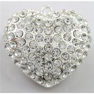 heart alloy peadant with rhinestone, silver, 45mm wide [FDSTY1536]