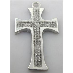 cross, alloy peadant with rhinestone, platinum plated, 30x52mm [FDSTY1537]