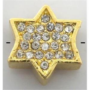 bracelet spacer, alloy bead with rhinestone, gold, 14x15mm [FDSTY1539]