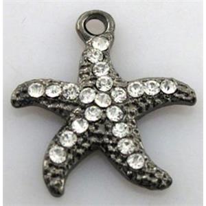 starfish alloy pendants with rhinestone, black, 20mm dia [FDSTY1543]