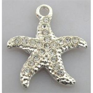 starfish alloy pendants with rhinestone, 20mm dia [FDSTY1544]