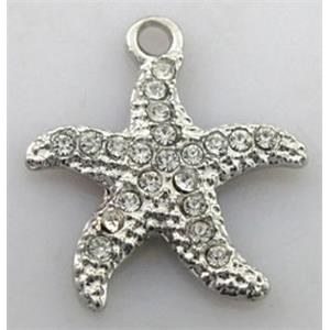 starfish alloy pendants with rhinestone, 20mm dia [FDSTY1545]