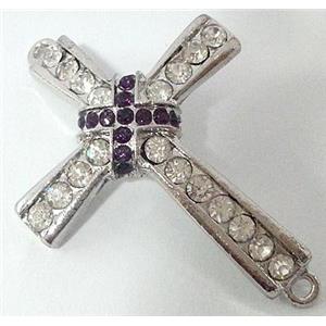 bracelet bar, cross, alloy bead with rhinestone, platinum plated, 34x50mm [FDSTY1559]