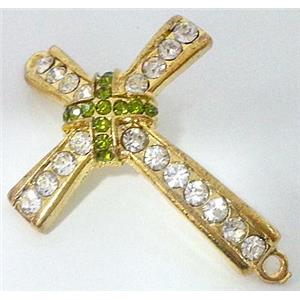 bracelet bar, cross, alloy bead with rhinestone, gold, 34x50mm [FDSTY1560]