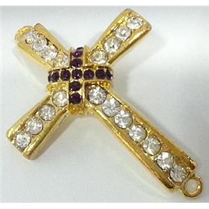 bracelet bar, cross, alloy bead with rhinestone, gold, 34x50mm [FDSTY1561]