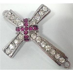 bracelet bar, cross, alloy bead with rhinestone, platinum plated, 34x50mm [FDSTY1562]