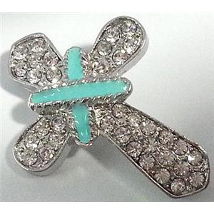bracelet bar, cross, alloy bead with rhinestone, platinum plated, 26x35mm [FDSTY1563]