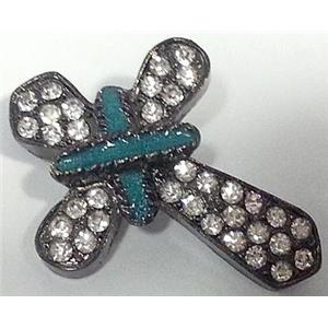 Bracelet bar, cross, alloy bead with rhinestone, black, 26x35mm [FDSTY1565]