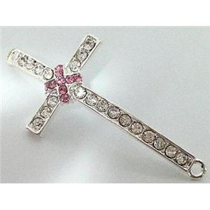 bracelet bar, cross, alloy bead with rhinestone, platinum plated, 24x50mm [FDSTY1568]