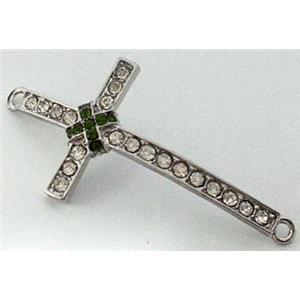 bracelet bar, cross, alloy bead with rhinestone, platinum plated, 24x50mm [FDSTY1569]